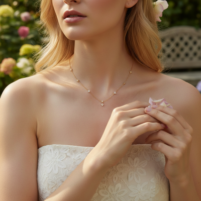 CUBIC ZIRCONIA COLLECTION - CHIC CLOVER SPARKLE NECKLACE - SSNK264 SILVER