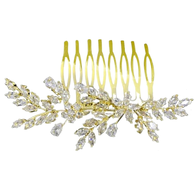 CUBIC ZIRCONIA COLLECTION - GLITZY GLAM HAIR COMB - HC233 GOLD