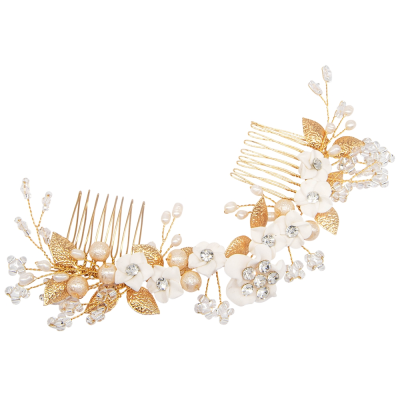 ATHENA COLLECTION - FLORAL JEWELLED HAIR COMB - HC218 GOLD