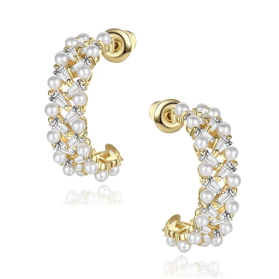 CUBIC ZIRCONIA COLLECTION - CHIC PEARL EARRINGS - CZER768 GOLD