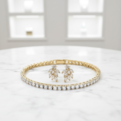 CUBIC ZIRCONIA COLLECTION - TENNIS BRACELET SET - GOLD