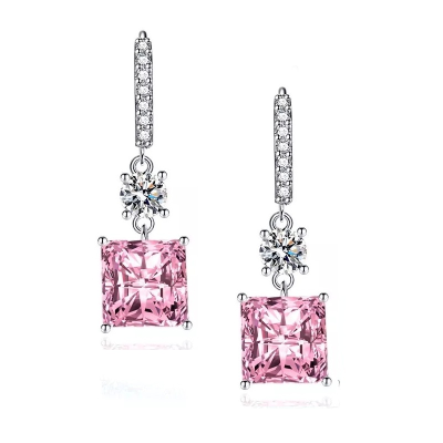 CUBIC ZIRCONIA COLLECTION - GLITZY GEM EARRINGS 925 STERLING SILVER - CZER676 ROSE PINK