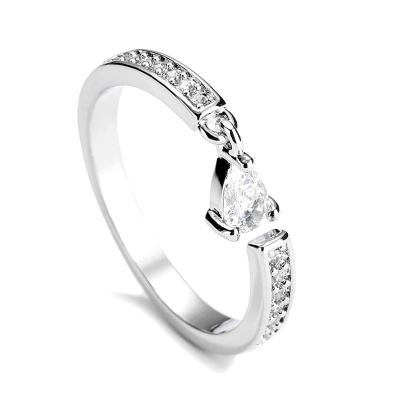CUBIC ZIRCONIA COLLECTION - DAINTY DIVA TASSLE RING - R15 SILVER 