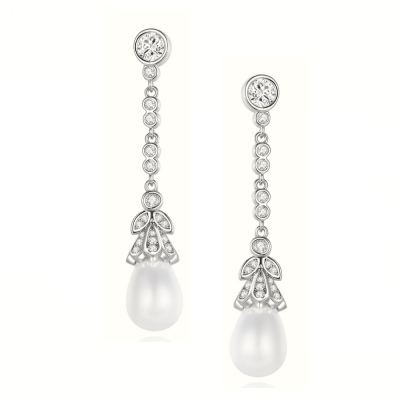 CUBIC ZIRCONIA COLLECTION - VINTAGE PEARL DROP EARRINGS - CZER779 SILVER