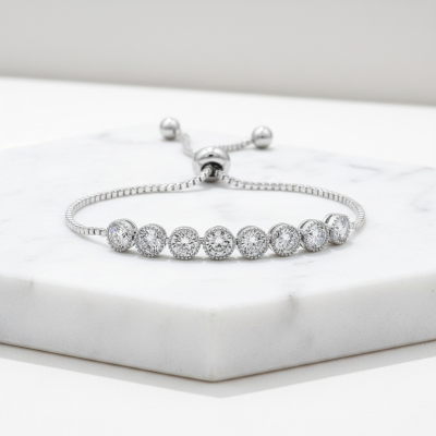 CUBIC ZIRCONIA COLLECTION - SIMPLY CHIC ADJUSTABLE BRACELET - BR182 SILVER 
