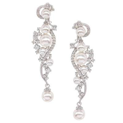 ATHENA COLLECTION - COUTURE PEARL DROP EARRINGS - CZER685  SILVER
