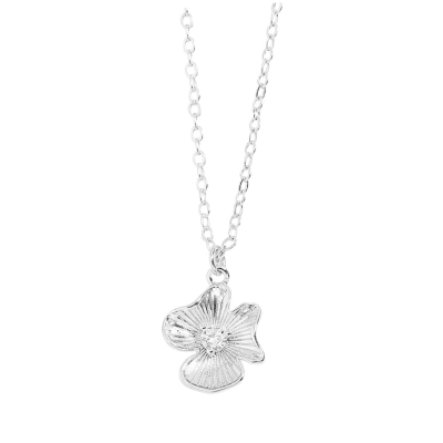 CUBIC ZIRCONIA COLLECTION - VINTAGE FLOWER NECKLACE- CZNK206 SILVER