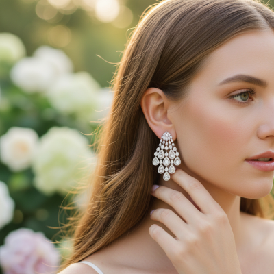 CUBIC ZIRCONIA COLLECTION - DECO GLAM DROP EARRINGS - CZER928 SILVER