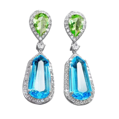 CUBIC ZIRCONIA COLLECTION - STARLET GLAM EARRINGS - CZER635 AQUA