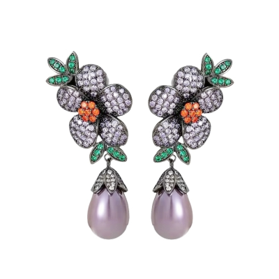 CUBIC ZIRCONIA COLLECTION - GLAM STARLET EARRINGS - CZER932 PURPLE