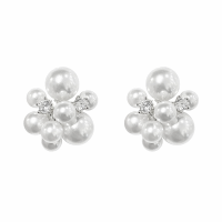 CUBIC ZIRCONIA COLLECTION - PEARL CLUSTER EARRINGS - SILVER CZER713