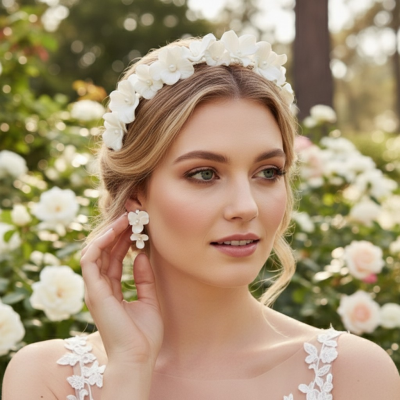 ATHENA COLLECTION - FLORAL ALLURE HEADBAND SET - AHB221 SILVER