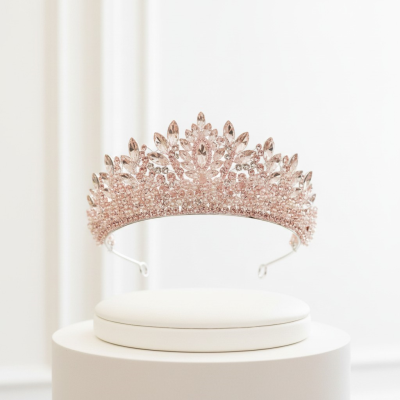 CUBIC ZIRCONIA COLLECTION - LUXE STATEMENT TIARA - AHB257 PINK