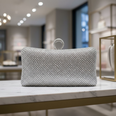 ATHENA COLLECTION - LUXE CRYSTAL CLUTCH BAG - SILVER 