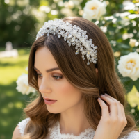 ATHENA COLLECTION - CRYSTAL BEADED HEADBAND - SILVER - AHB245