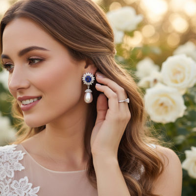 CUBIC ZIRCONIA COLLECTION - SPARKING BLUE EARRINGS - CZER905 