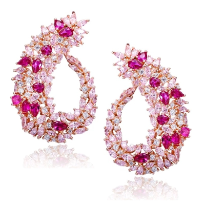 CUBIC ZIRCONIA COLLECTION - HOLLYWOOD STARLET EARRINGS - CZER759 HOT PINK
