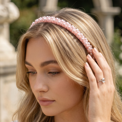 ATHENA COLLECTION - DAINTY PEARL HEADBAND - PINK 