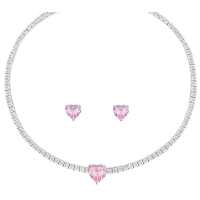 CUBIC ZIRCONIA COLLECTION - ALLURE HEART NECKLACE SET - CZNK245 BLUSH PINK 