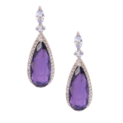 CUBIC ZIRCONIA COLLECTION - AMETHYST SPARKLE EARRINGS- CZER678