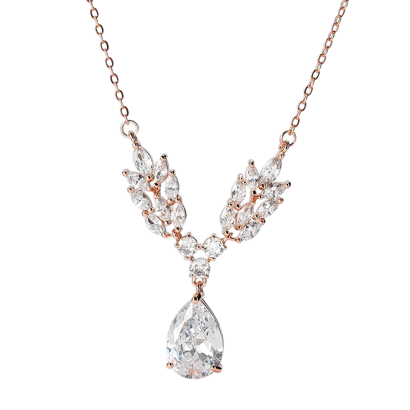 Cubic Zirconia Collection Vintage Vine Necklace Cznk125 Rose Gold Athena Bridal Jewellery Ltd.