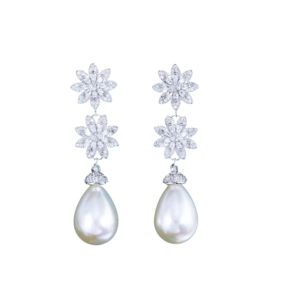 CUBIC ZIRCONIA COLLECTION - LUXE PEARL EARRINGS - CZER930 SILVER 