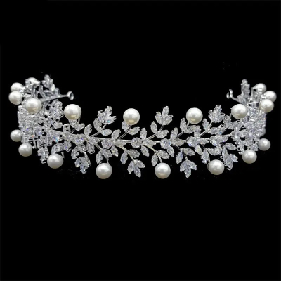 CUBIC ZIRCONIA COLLECTION - PEARL LUXE HEADPIECE - AHB161 SILVER