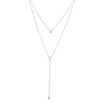 CUBIC ZIRCONIA COLLECTION - CHIC LAYERED NECKLACE - CZNK207 SILVER