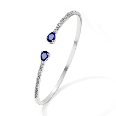 CUBIC ZIRCONIA COLLECTION - GLITZY GEM BANGLE BRACELET -CZBR144 SAPPHIRE