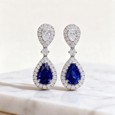 CUBIC ZIRCONIA COLLECTION DAINTY SPARKLE EARRINGS - CZER965 SAPPHIRE