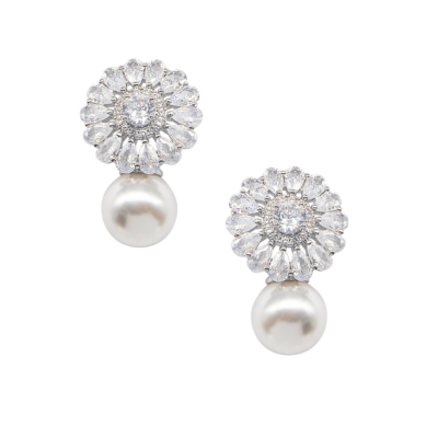 CUBIC ZIRCONIA COLLECTION - DAZZLING PEARL EARRINGS - CZER617 SILVER