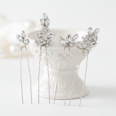 ATHENA COLLECTION - CRYSTAL ALLURE HAIR PINS - PIN81- SILVER 