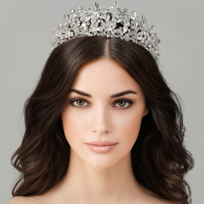 ATHENA COLLECTION - CRYSTALLURE HANDMADE TIARA - AHB185 SILVER 