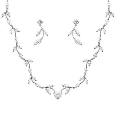 CUBIC ZIRCONIA COLLECTION - SIMPLY CHIC NECKLACE SET - CZNK152 SILVER