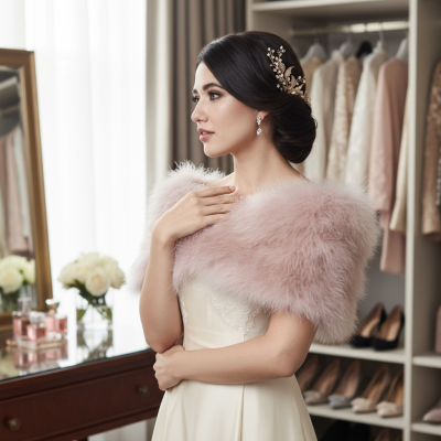 VINTAGE INSPIRED MARABOU FEATHER STOLE - BLUSH PINK (SG1)