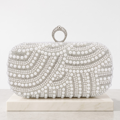 ATHENA COLLECTION - LUSH PEARL CLUTCH BAG - (B10) SILVER 
