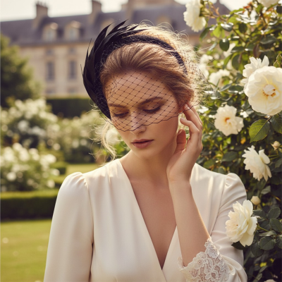 ATHENA COLLECTION - BIRDCAGE VEIL FASCINATOR - BLACK 