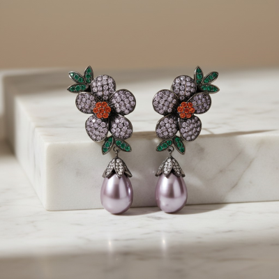 CUBIC ZIRCONIA COLLECTION - GLAM STARLET EARRINGS - CZER932 PURPLE