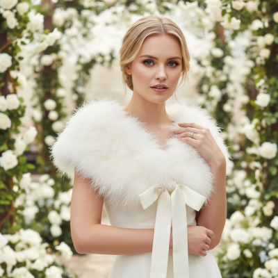 ATHENA COLLECTION - VINTAGE STYLE FEATHER RIBON STOLE - SG8 IVORY 