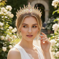 CUBIC ZIRCONIA COLLECTION - PROM ELEGANCE TIARA - PINK 