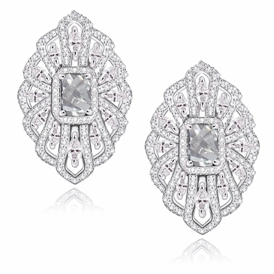CUBIC ZIRCONIA COLLECTION - VINTAGE SPARKLE EARRINGS - CZER769 SILVER 