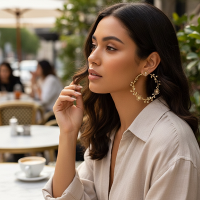 CUBIC ZIRCONIA COLLECTION - GOLD VINE HOOP EARRINGS - CZER935 GOLD 