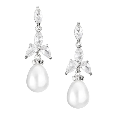 CUBIC ZIRCONIA COLLECTION - CRYSTAL PEARL EARRINGS - CZER740 SILVER 