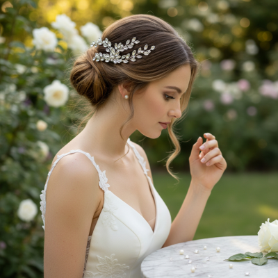 ATHENA COLLECTION - CRYSTAL VINE HAIR COMB - HC309 SILVER 