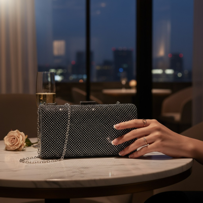 ATHENA COLLECTION - GLITZY GLAM CRYSTAL CLUTCH - JET