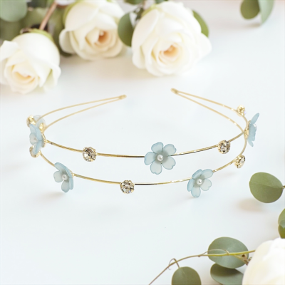 ATHENA COLLECTION - FLORAL BRIDESMAID HEADBAND - AHB223 AQUA
