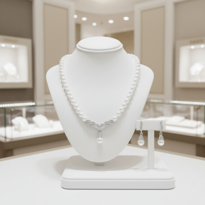 ATHENA COLLECTION - VINTAGE INSPIRED PEARL NECKLACE SET - NK134 SILVER