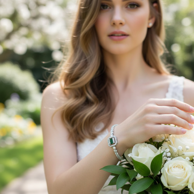 CUBIC ZIRCONIA COLLECTION - GLITZY GLAM BRACELET - CZBR167 EMERALD