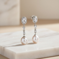 CUBIC ZIRCONIA COLLECTION - FRESHWATER PEARL DROP EARRINGS - CZER948 SILVER