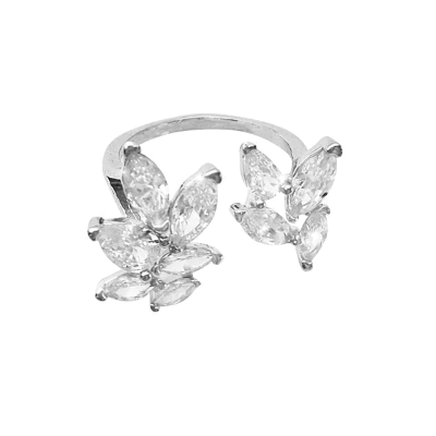 CUBIC ZIRCONIA COLLECTION - CRYSTAL SHIMMER COCKTAIL RING - R17 SILVER 